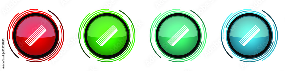 Poster comb round glossy vector icons, style, haircut, hair salon set of buttons for webdesign, internet an