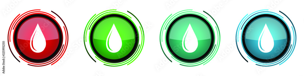Fototapete water drop round glossy vector icons, set of buttons for webdesign, internet and mobile phone applic