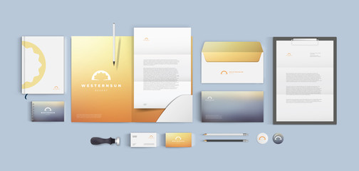 Fototapeta premium Corporate brand identity design. Stationery mockup template. Yellow color style.