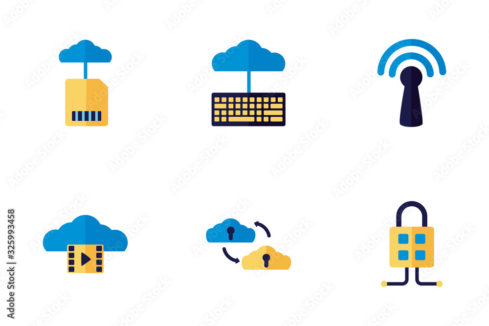 Poster bundle of cloud computing flat style icons