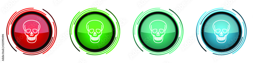 Aufkleber Skull round glossy vector icons, set of buttons for webdesign, internet and mobile phone applications in four colors options isolated on white background