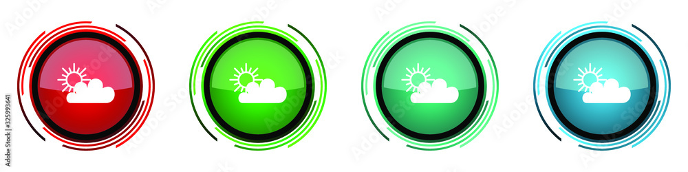 Aufkleber Cloud round glossy vector icons, set of buttons for webdesign, internet and mobile phone applications in four colors options isolated on white background