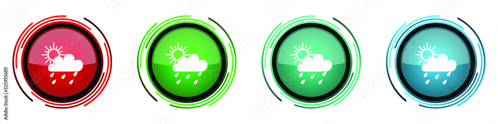 Poster rain round glossy vector icons, set of buttons for webdesign, internet and mobile phone applications