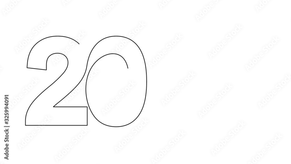 Poster self drawing simple animation of single continuous one line drawing of 2020. drawing by hand, black 