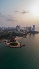 Beautiful Sunset Sky and Sea View with Sanctuary of Truth Background Pattaya, Thailand