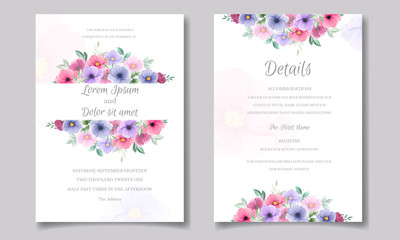 Colorful hand drawn floral wedding invitation card