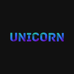 Folded paper word 'UNICORN' with dark background, vector illustration