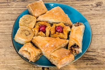 Traditional Turkish Dessert Baklava with Walnuts 