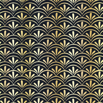 Elegant hand drawn art deco seamless pattern, abstract gold background, great for textiles, banners, wallpapers, wrapping - vector design
