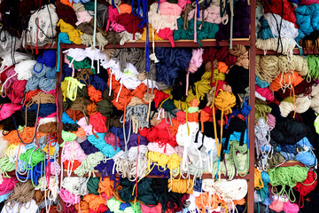 Colorful string, yarn, cord, and threads on display, in Seoul, South Korea