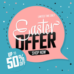 Obraz premium Easter Sale 50% off, speech bubble banner design template, discount tag, vector illustration