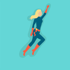 The concept of a strong woman. Girl power. Blonde in a superhero costume. Vector illustration.