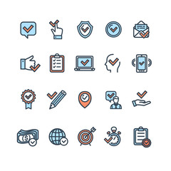Approve Related Sign Color Thin Line Icon Set. Vector