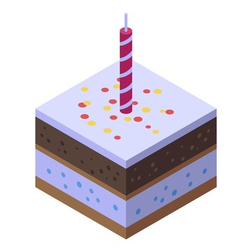 Square Birthday Cake Icon. Isometric Of Square Birthday Cake Vector Icon For Web Design Isolated On White Background