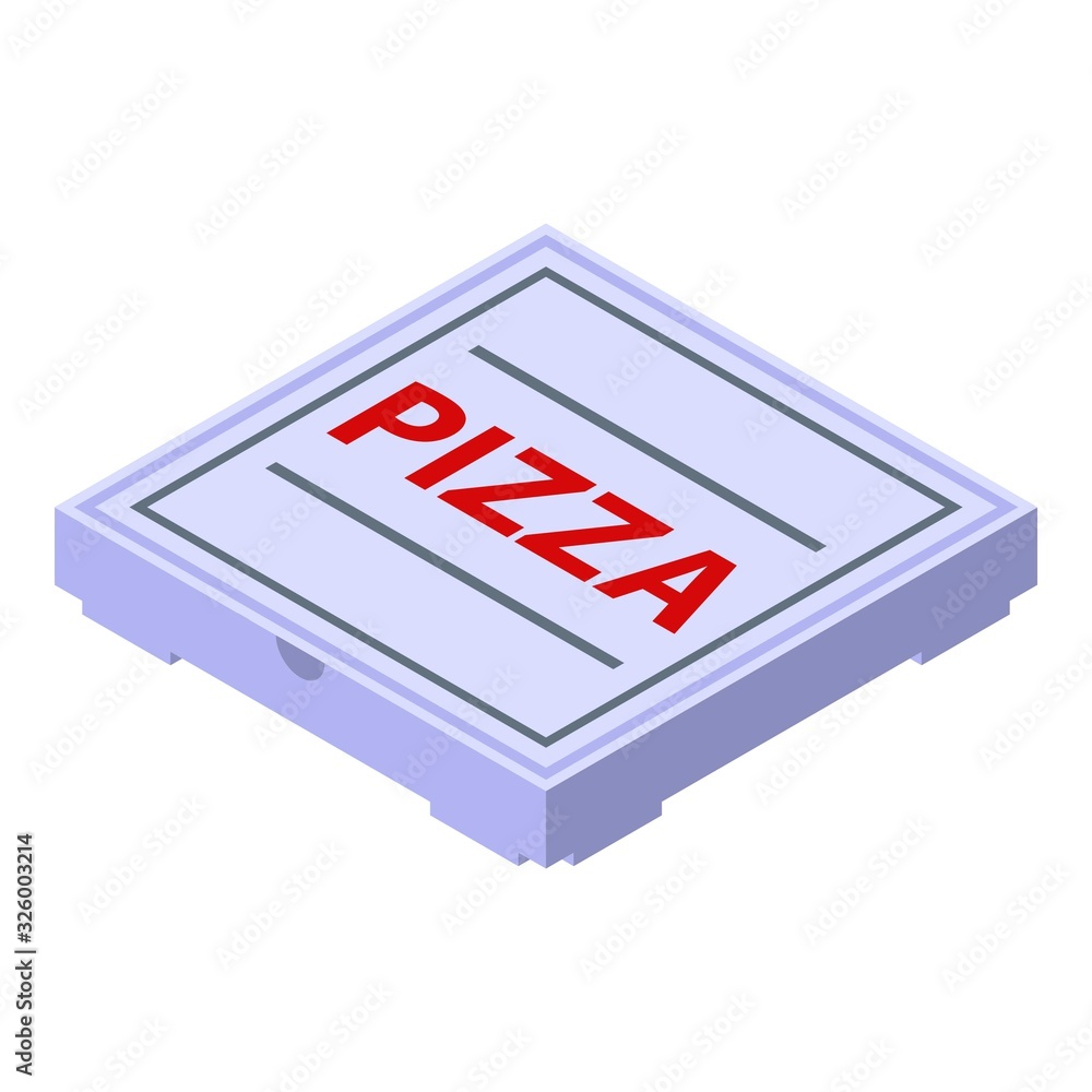 Poster pizza delivery box icon. isometric of pizza delivery box vector icon for web design isolated on whit