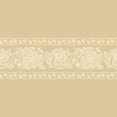  Seamless pattern stripe lace flowers, border with decorative floral elements.