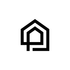 initial p letter logo with building apartment and home negative space vector