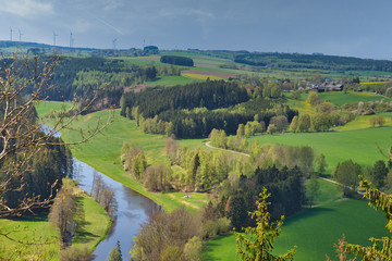 Fototapeta na wymiar Blick auf die fränkische Saale in Oberfranken Deutschland
