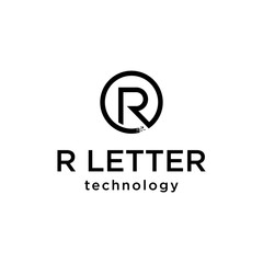 Fototapeta premium Initial R Circle Logo. Modern Minimalist Vector Design. Clean Black and White Abstract Symbol. Creative Concept for Business, Marketing, and Digital Technology Branding Template.
