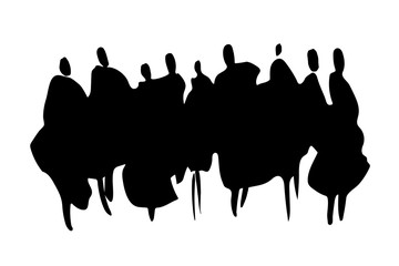 Vector. Hand drawn illustration: people. A stain of watercolor paint in the shape of a group of people