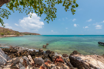 beautiful blue sky tropical paradise coast beach ocean summer sea view at PP Island, Krabi, Phuket, Thailand.