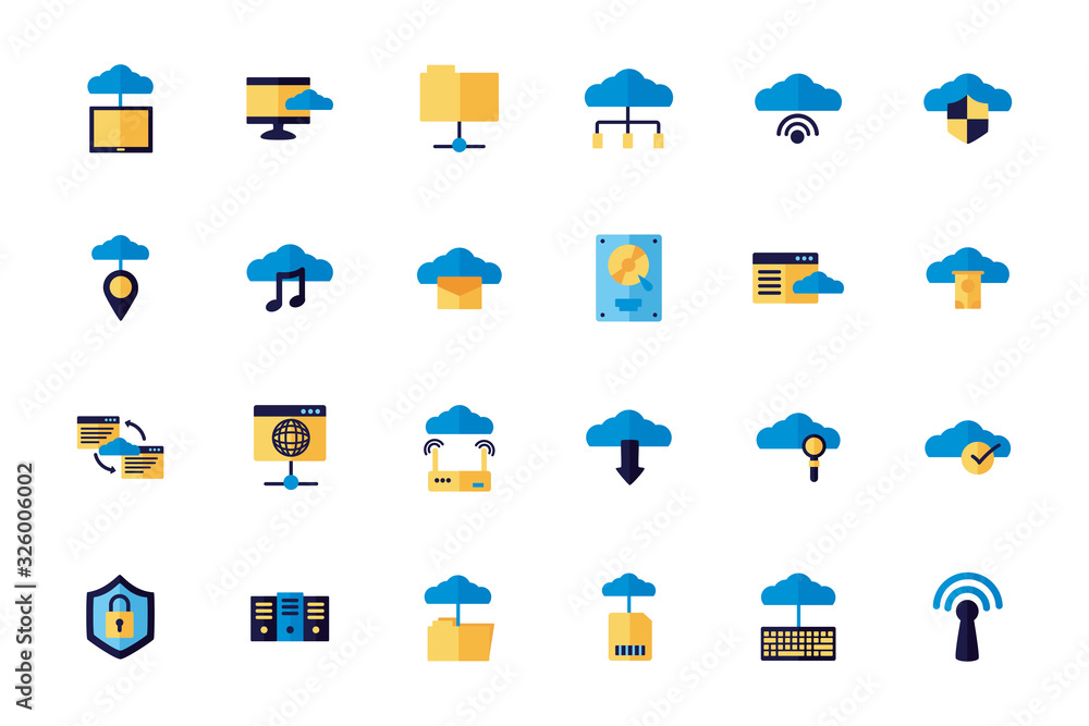 Poster bundle of cloud computing flat style icons