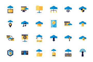 bundle of cloud computing flat style icons