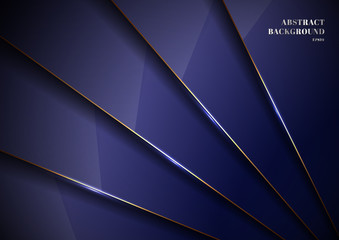 Elegant blue metallic glossy background overlapping layer with shadow with gold line luxury style.