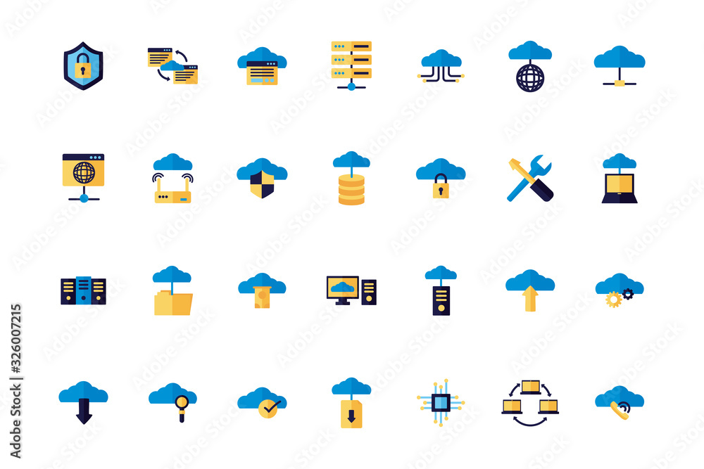 Poster bundle of cloud computing flat style icons