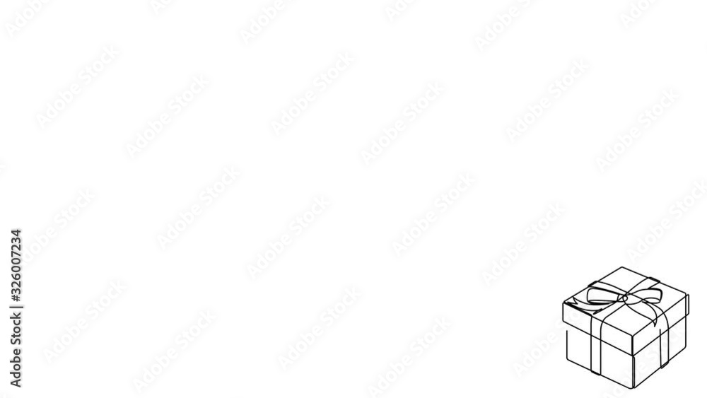 Poster self drawing simple animation of single continuous one line drawing of a gift with frame. drawing by