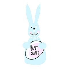 illustration blue bunny Happy Easter greeting card