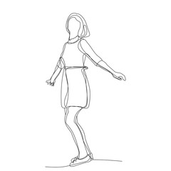 vector, isolated, continuous line drawing of a girl, a woman rejoices