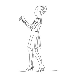 isolated, continuous line drawing of a girl, a woman rejoices