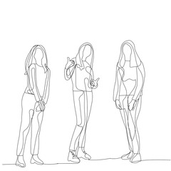 isolated, continuous line drawing girl, woman, set
