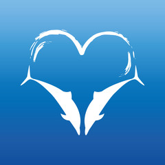 Naklejka premium two dolphins heart shaped on blue background vector illustration EPS10