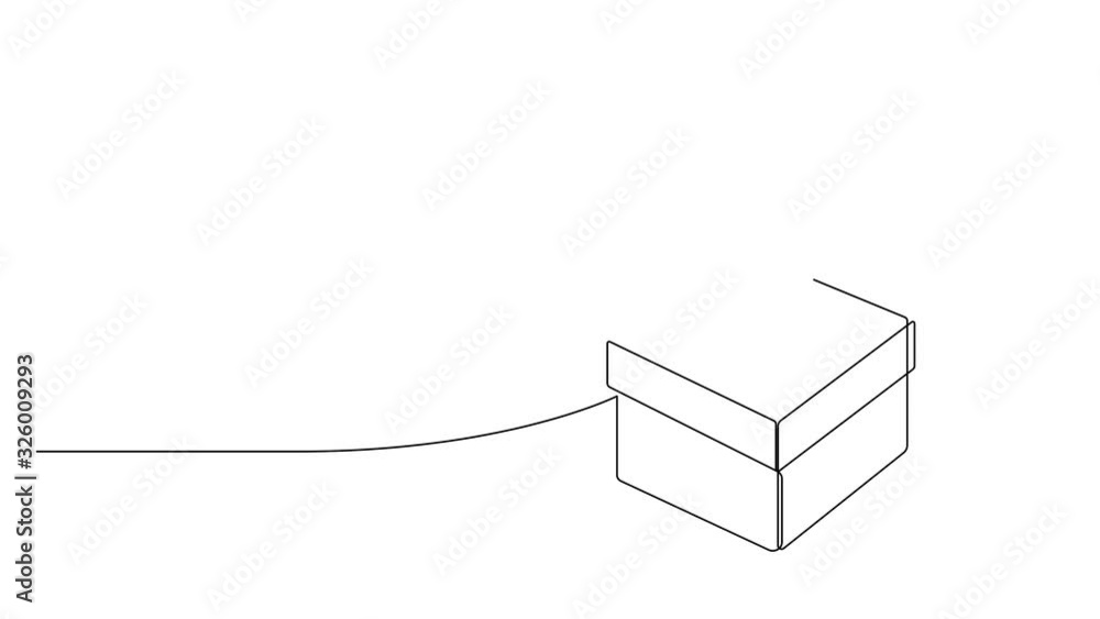 Poster self drawing simple animation of single continuous one line drawing of a gift. drawing by hand, blac