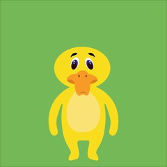 Cute duckling in a flat style isolated on background. Stock vector illustration for decoration and design, children's books and coloring, stickers, fabrics, packaging, postcards and more.
