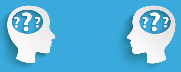 2 Human Heads With Questions Blue