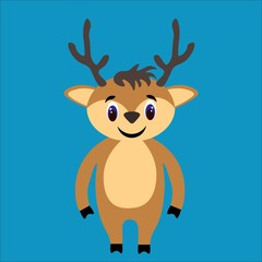 Cute deer in flat style isolated on background. Stock vector illustration for decoration and design, children's books and coloring, stickers, fabrics, packaging, postcards and more.