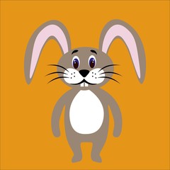 Cute hare in flat style isolated on background. Stock vector illustration for decoration and design, children's books and coloring, stickers, fabrics, packaging, postcards and more.