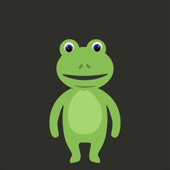 Cute frog in flat style isolated on black background. Stock vector illustration for decoration and design, children's books and coloring books, labels, fabrics, packaging, postcards, poster and more.