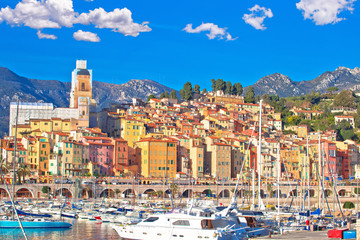 Colorful Cote d Azur town of Menton harbor and architecture view