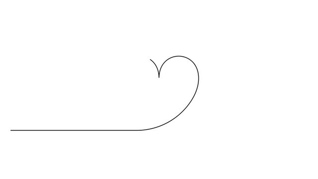 Self drawing simple animation of single continuous one line drawing of heart. Drawing by hand, black lines on a white background.
