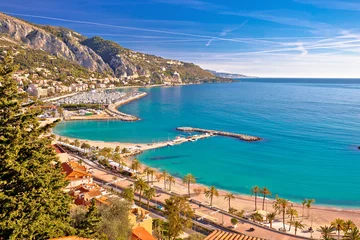 Foto op Canvas Town of Menton bay and French Italian border on Mediterranean coast view © xbrchx