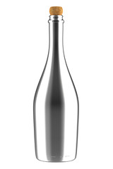 Silver Metal Champagne or Sparkling Wine Bottle. 3D Render Isolated on White.
