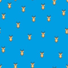 Seamless pattern with cute deer in a flat style on a blue background. Stock vector illustration for decoration and design, packaging, wallpaper, wrapping paper, fabrics, posters, postcards, web pages 