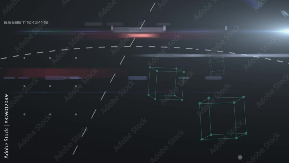 Poster animation of squares and line in dark background