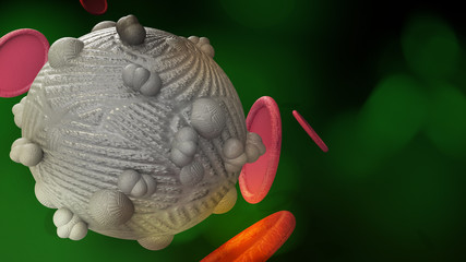The virus in green dark tone 3d rendering for  medicine  and  healthcare content.