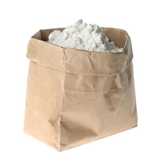Organic flour in paper bag isolated on white