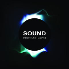 radial colour sound waves isolated on darck background. vector illustration